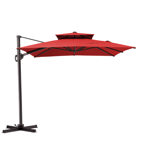 Pellebant 9x11ft Aluminum Double Top Crank Cantilever Patio Umbrella