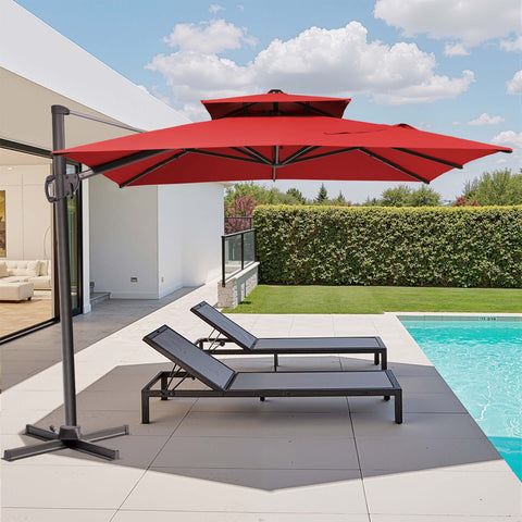 11 x 9 ft. Aluminum Double Top Cantilever Patio Umbrella with Base Options