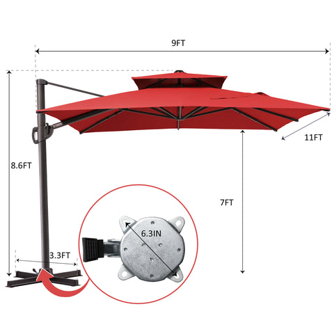 11 x 9 ft. Aluminum Double Top Cantilever Patio Umbrella with Base Options