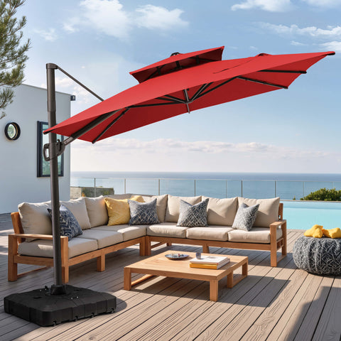 11 x 9 ft. Aluminum Double Top Cantilever Patio Umbrella with Base Options