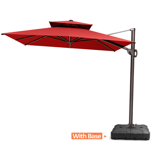 Pellebant 9x11ft Aluminum Dual Top Crank Cantilever Patio Umbrella with Base