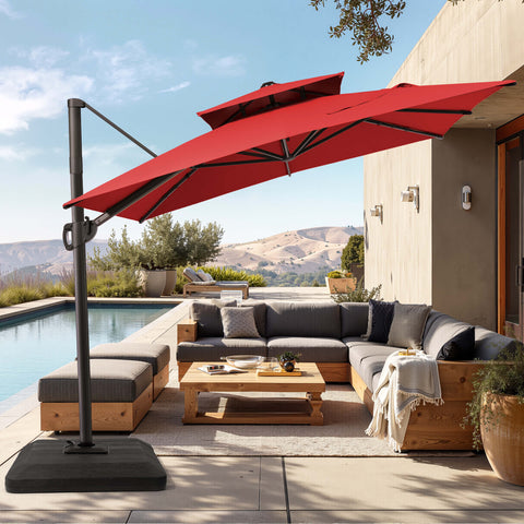11 x 9 ft. Aluminum Double Top Cantilever Patio Umbrella with Base Options