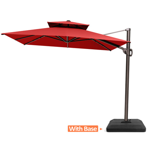 Pellebant 9x11ft Aluminum Double Top Crank Cantilever Patio Umbrella with Base