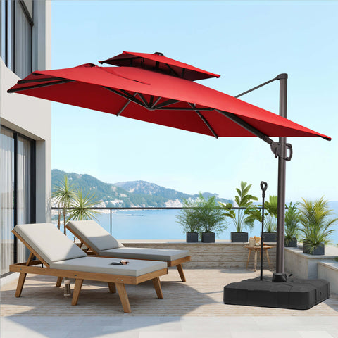 11 x 9 ft. Aluminum Double Top Cantilever Patio Umbrella with Base Options