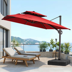 11 x 9 ft. Aluminum Double Top Cantilever Patio Umbrella with Base Options