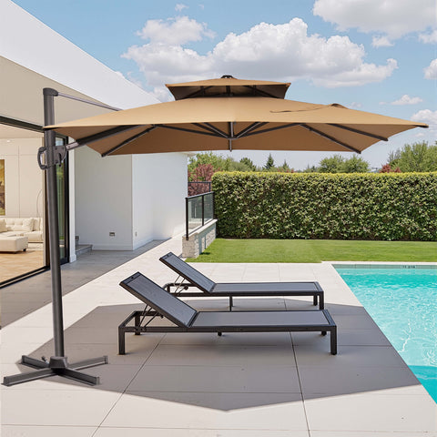 11 x 9 ft. Aluminum Double Top Cantilever Patio Umbrella with Base Options