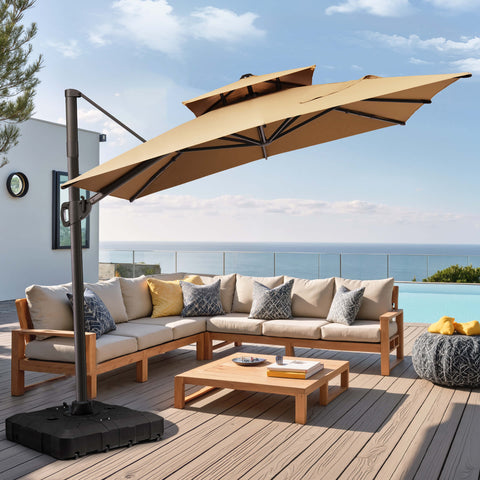 11 x 9 ft. Aluminum Double Top Cantilever Patio Umbrella with Base Options