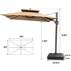 11 x 9 ft. Aluminum Double Top Cantilever Patio Umbrella with Base Options