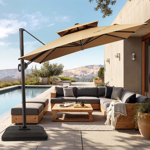 11 x 9 ft. Aluminum Double Top Cantilever Patio Umbrella with Base Options