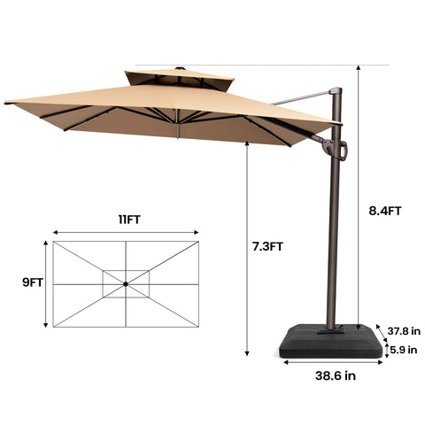 11 x 9 ft. Aluminum Double Top Cantilever Patio Umbrella with Base Options