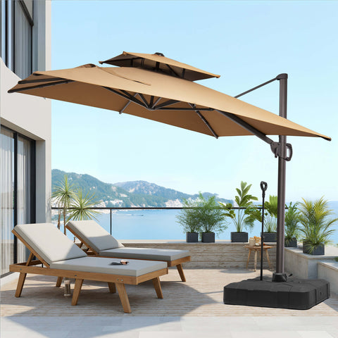 11 x 9 ft. Aluminum Double Top Cantilever Patio Umbrella with Base Options