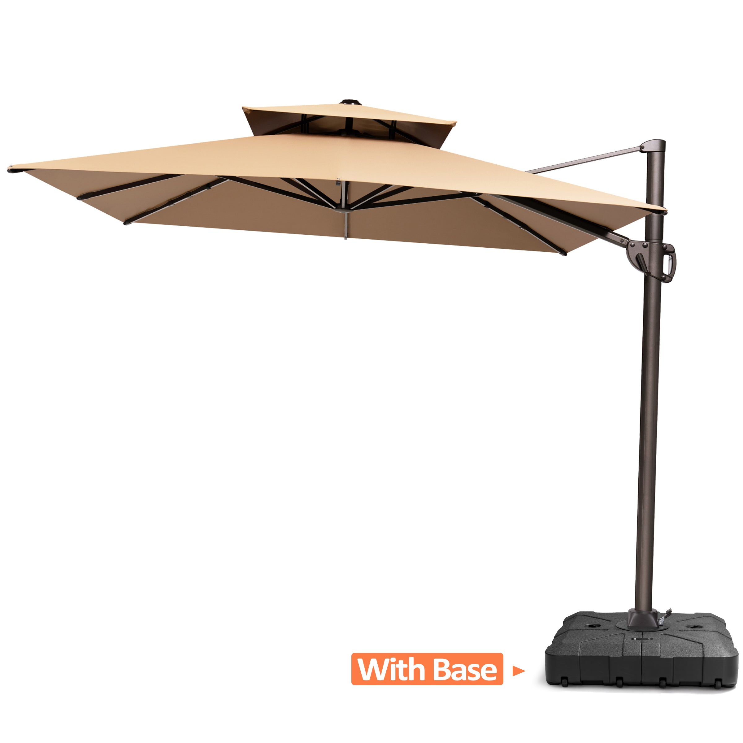Pellebant 9x11ft Aluminum Dual Top Crank Cantilever Patio Umbrella with Base