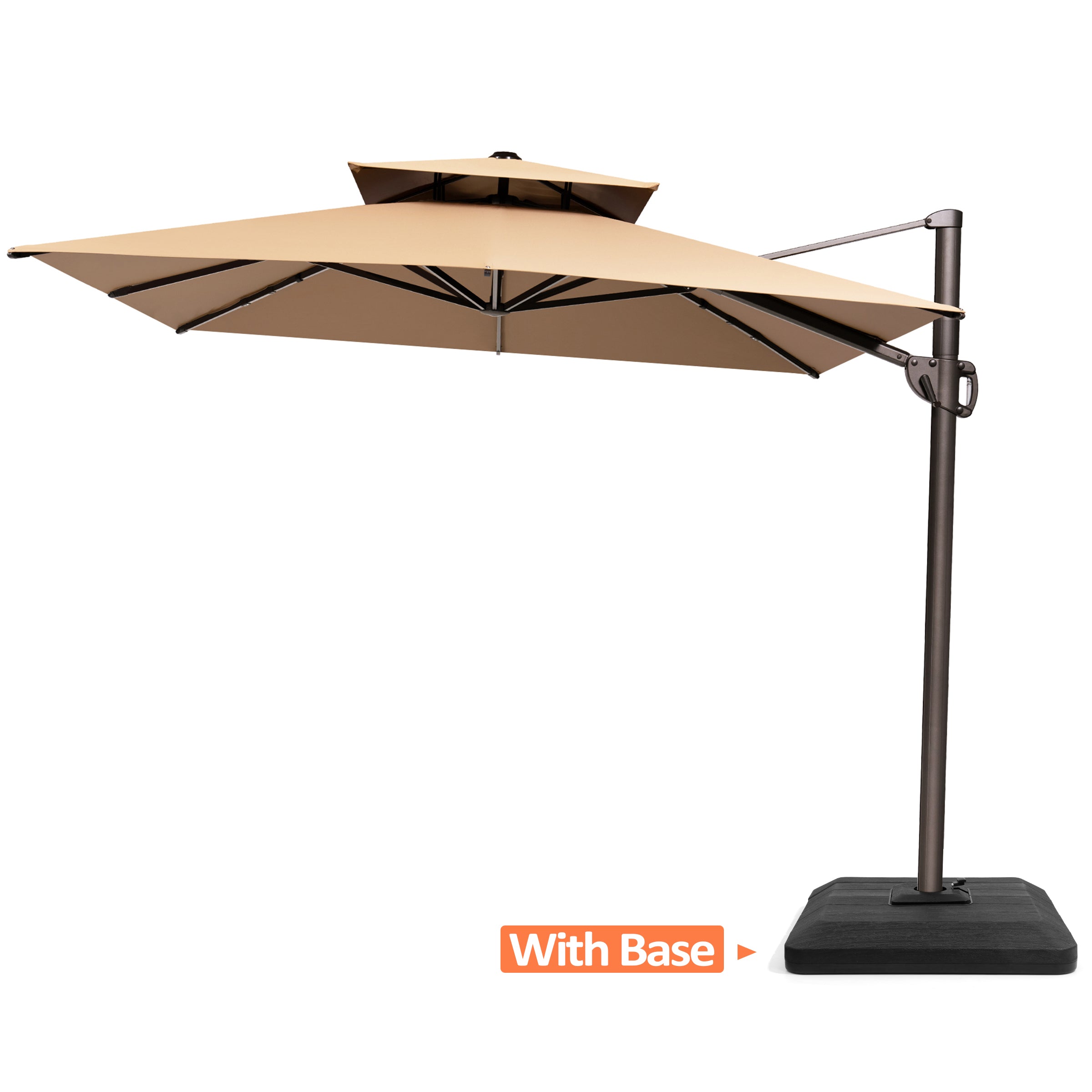Pellebant 9x11ft Aluminum Double Top Crank Cantilever Patio Umbrella with Base