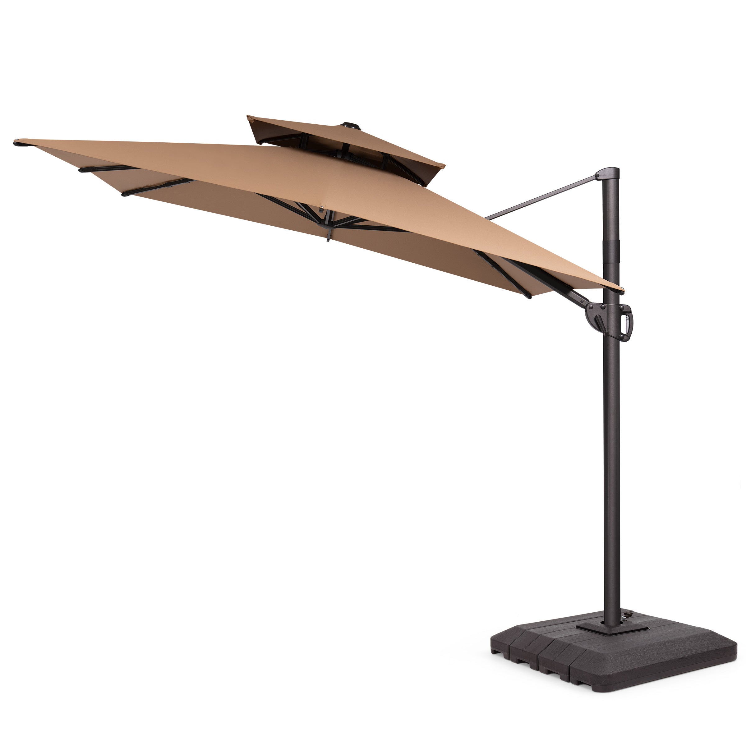Pellebant 9x11ft Aluminum Double Top Crank Cantilever Patio Umbrella with Base
