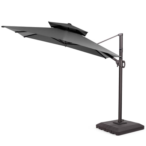 Pellebant 9x11ft Aluminum Double Top Crank Cantilever Patio Umbrella with Base