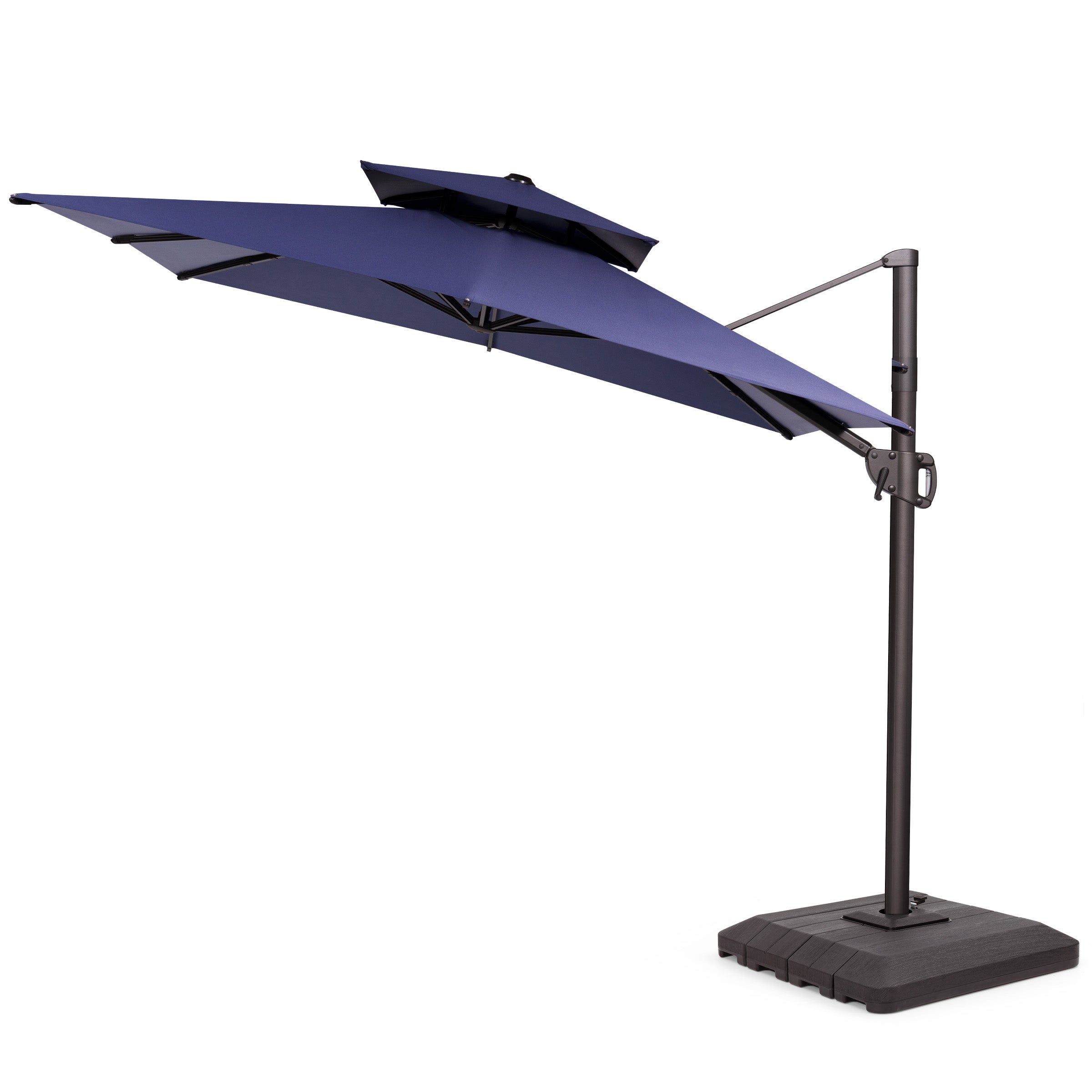 Pellebant 9x11ft Aluminum Double Top Crank Cantilever Patio Umbrella with Base