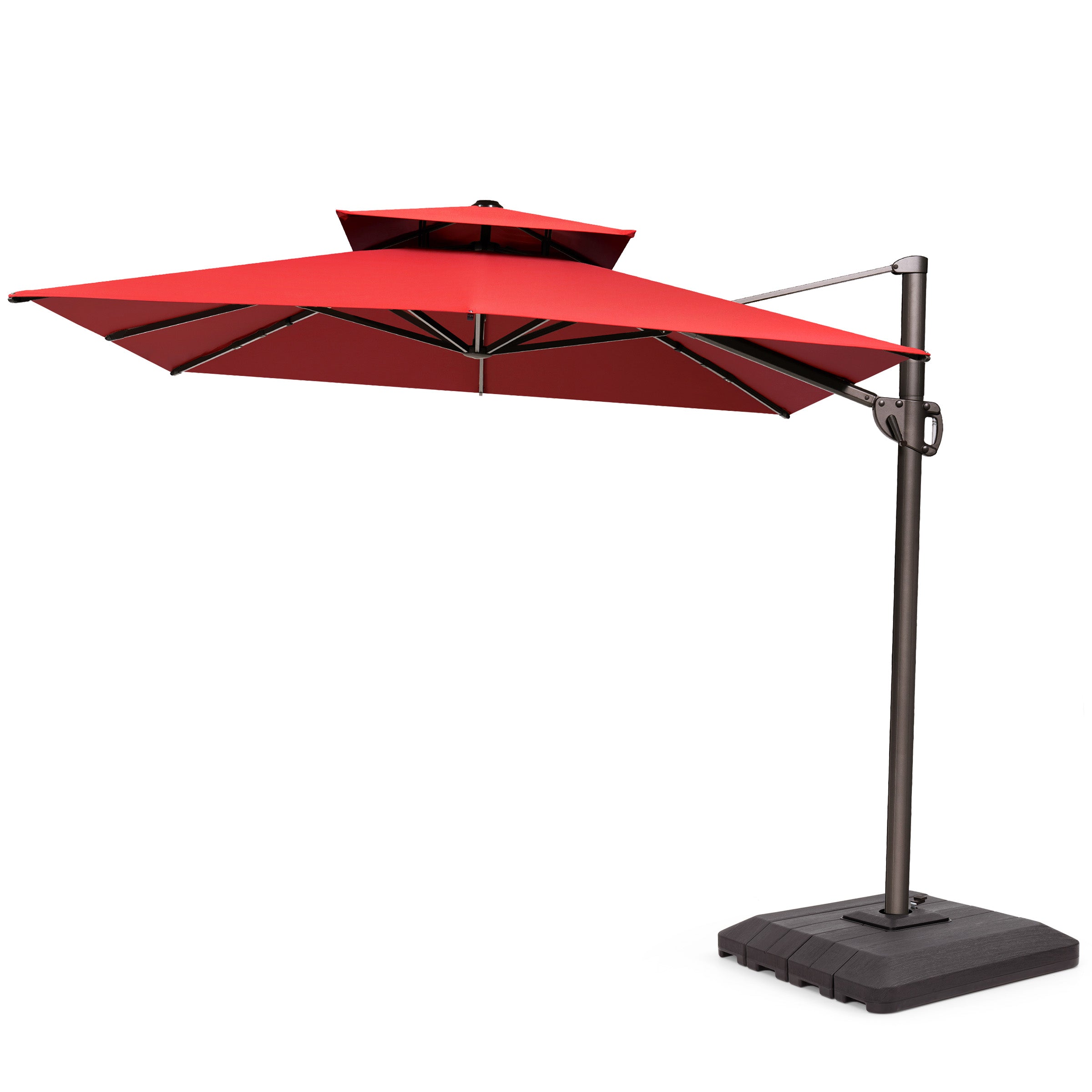 Pellebant 9x11ft Aluminum Double Top Crank Cantilever Patio Umbrella with Base