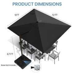 12 x 9 ft. Aluminum Cantilever Patio Umbrella with Crank and Base Options