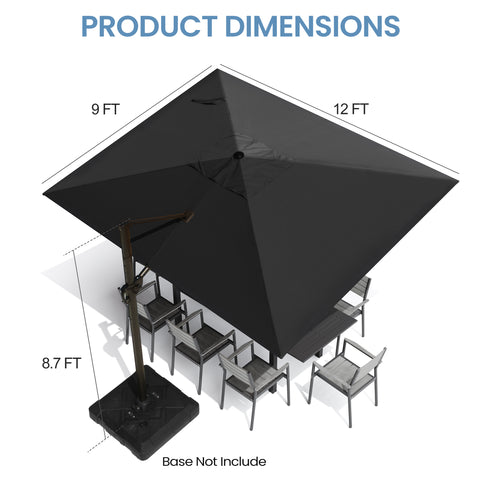 Pellebant 12x9 ft Aluminum Crank Cantilever Patio Umbrella