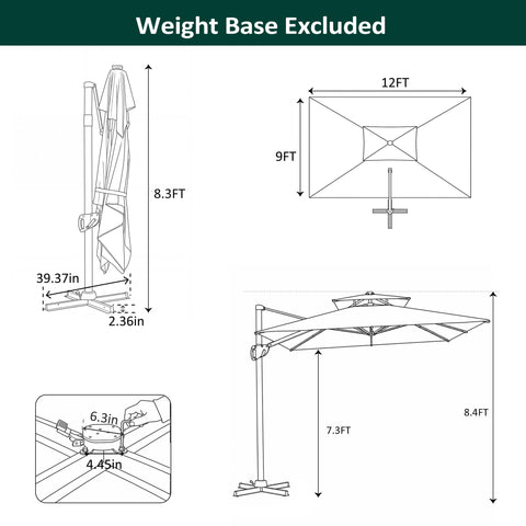 12 x 9 ft. Aluminum Dual Top Cantilever Patio Umbrella with Base Options