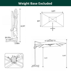 12 x 9 ft. Aluminum Dual Top Cantilever Patio Umbrella with Base Options