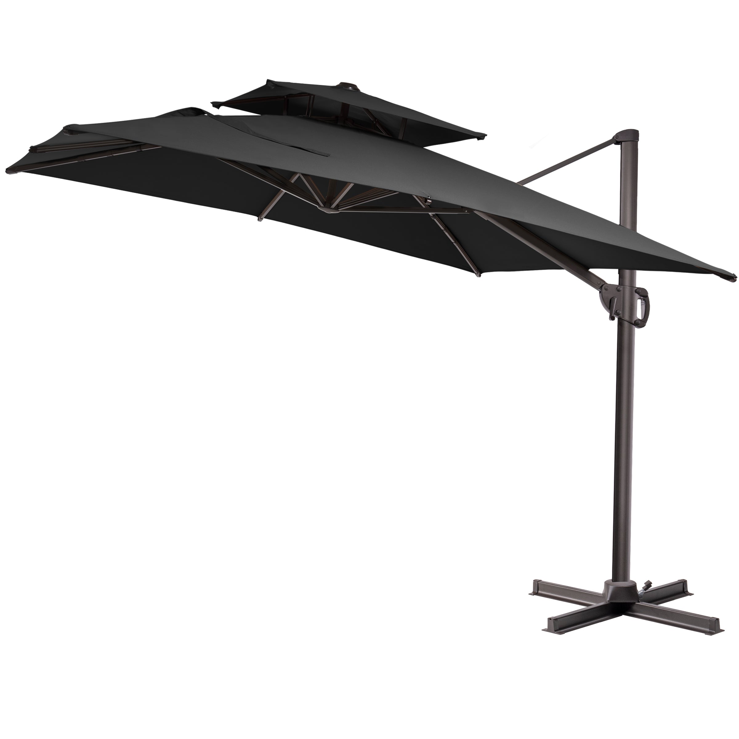 Pellebant 9x12ft Aluminum Dual Top Crank Cantilever Patio Umbrella