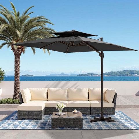 12 x 9 ft. Aluminum Dual Top Cantilever Patio Umbrella with Base Options