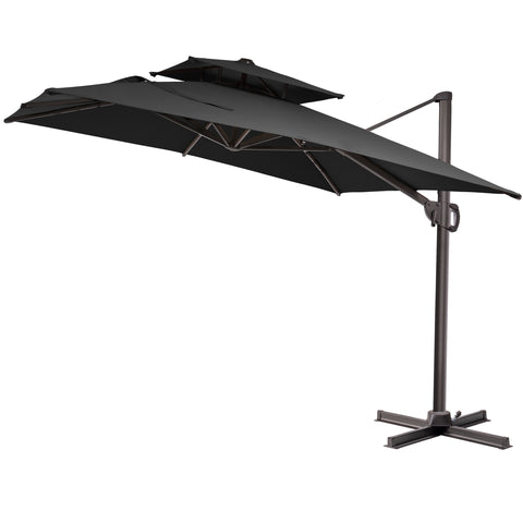 Pellebant 9x12ft Aluminum Dual Top Crank Cantilever Patio Umbrella