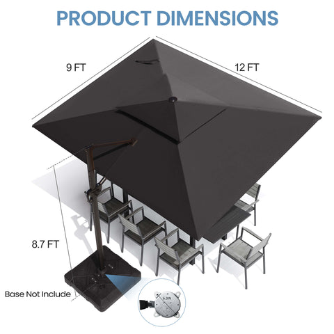 12 x 9 ft. Aluminum Dual Top Cantilever Patio Umbrella with Base Options