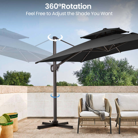 12 x 9 ft. Aluminum Dual Top Cantilever Patio Umbrella with Base Options