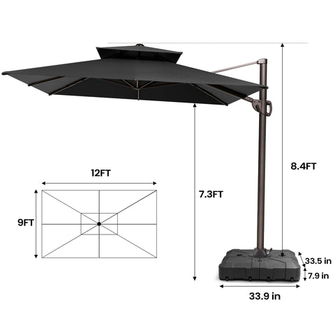 12 x 9 ft. Aluminum Dual Top Cantilever Patio Umbrella with Base Options