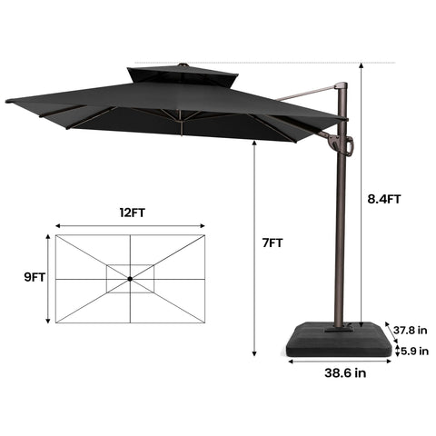 12 x 9 ft. Aluminum Dual Top Cantilever Patio Umbrella with Base Options