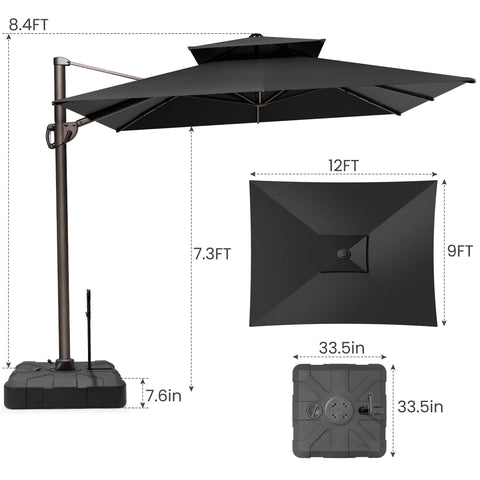 12 x 9 ft. Aluminum Dual Top Cantilever Patio Umbrella with Base Options