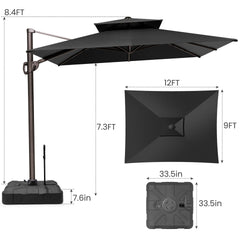 12 x 9 ft. Aluminum Dual Top Cantilever Patio Umbrella with Base Options