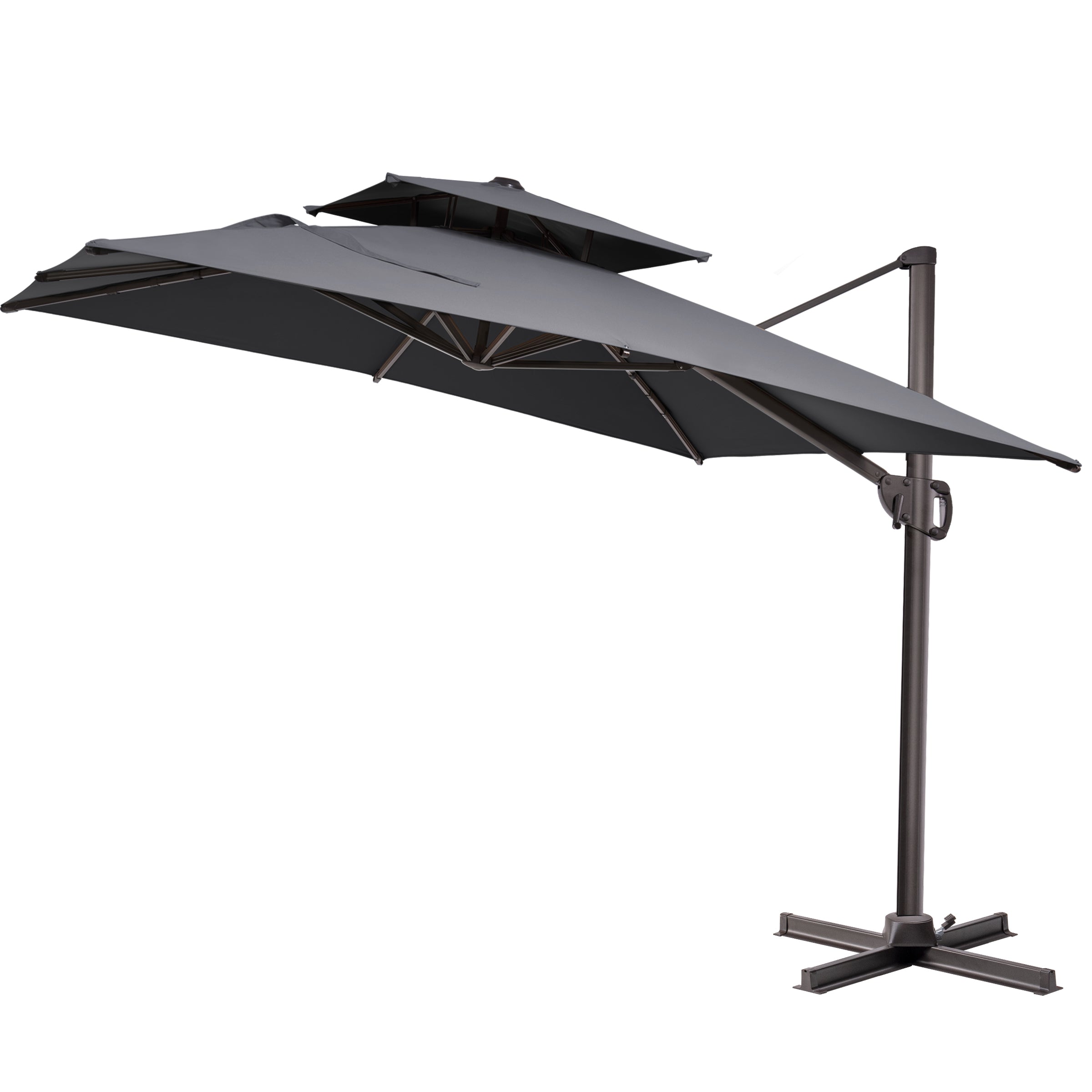 Pellebant 9x12ft Aluminum Dual Top Crank Cantilever Patio Umbrella