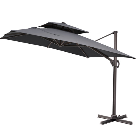 Pellebant 9x12ft Aluminum Dual Top Crank Cantilever Patio Umbrella