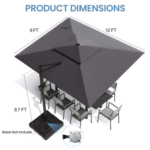 12 x 9 ft. Aluminum Dual Top Cantilever Patio Umbrella with Base Options