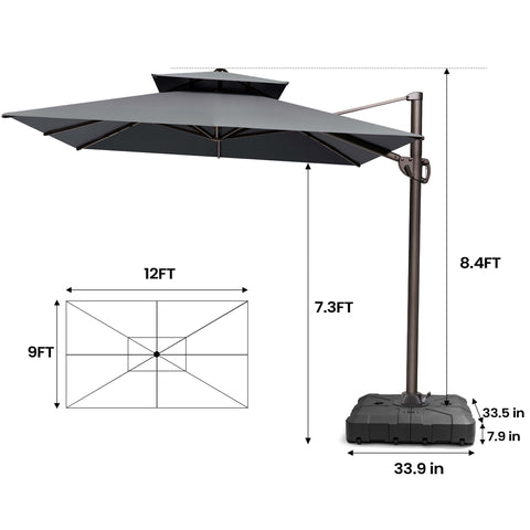 12 x 9 ft. Aluminum Dual Top Cantilever Patio Umbrella with Base Options