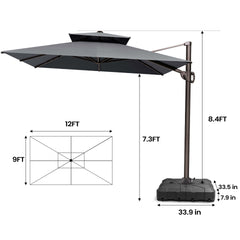 12 x 9 ft. Aluminum Dual Top Cantilever Patio Umbrella with Base Options
