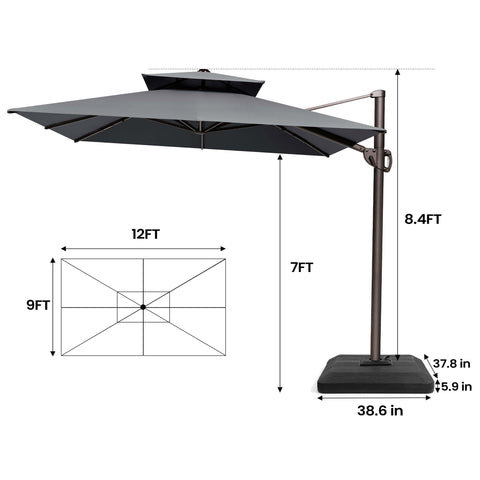 12 x 9 ft. Aluminum Dual Top Cantilever Patio Umbrella with Base Options