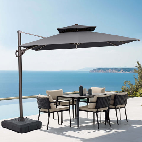 12 x 9 ft. Aluminum Dual Top Cantilever Patio Umbrella with Base Options