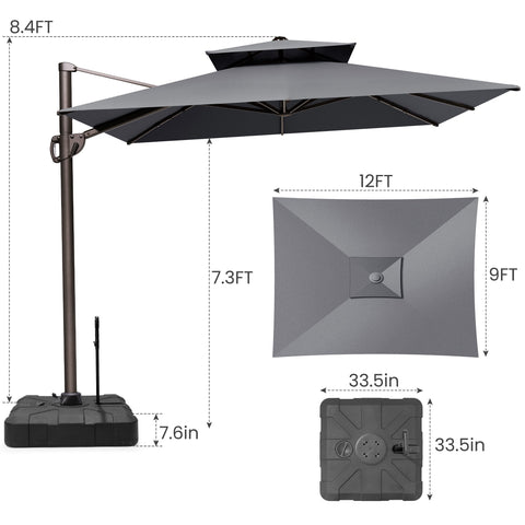 12 x 9 ft. Aluminum Dual Top Cantilever Patio Umbrella with Base Options