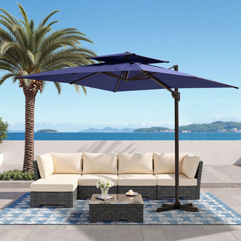 Pellebant 9x12ft Aluminum Dual Top Crank Cantilever Patio Umbrella