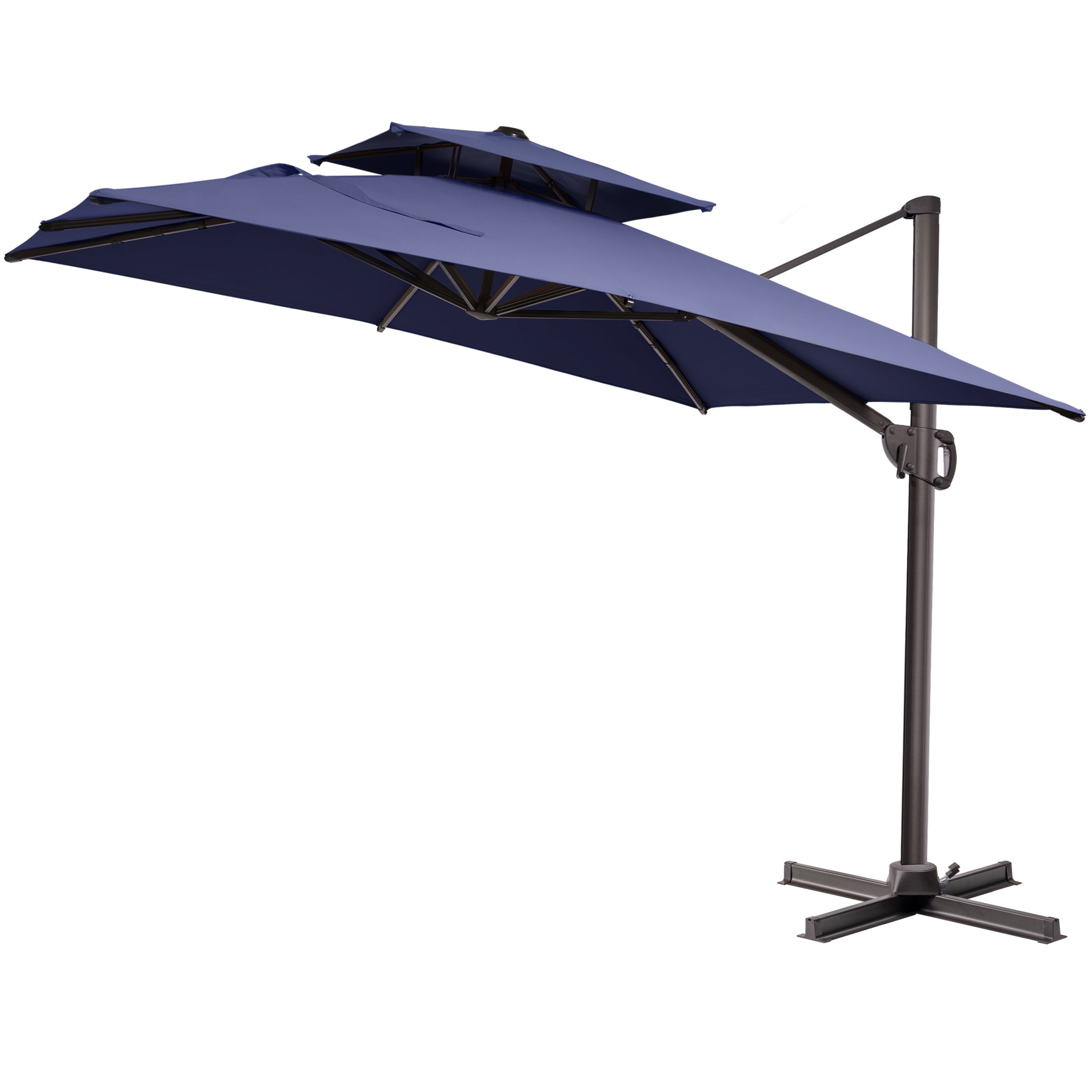 Pellebant 9x12ft Aluminum Dual Top Crank Cantilever Patio Umbrella