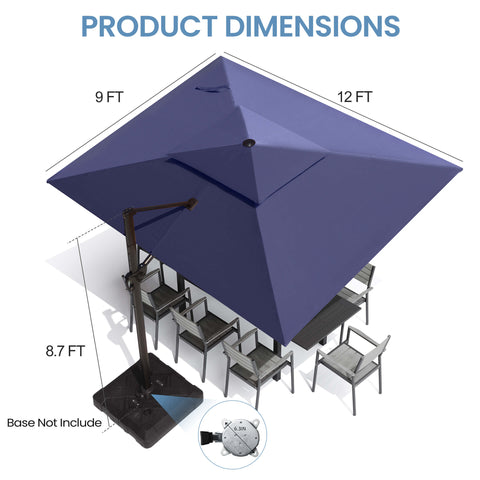12 x 9 ft. Aluminum Dual Top Cantilever Patio Umbrella with Base Options