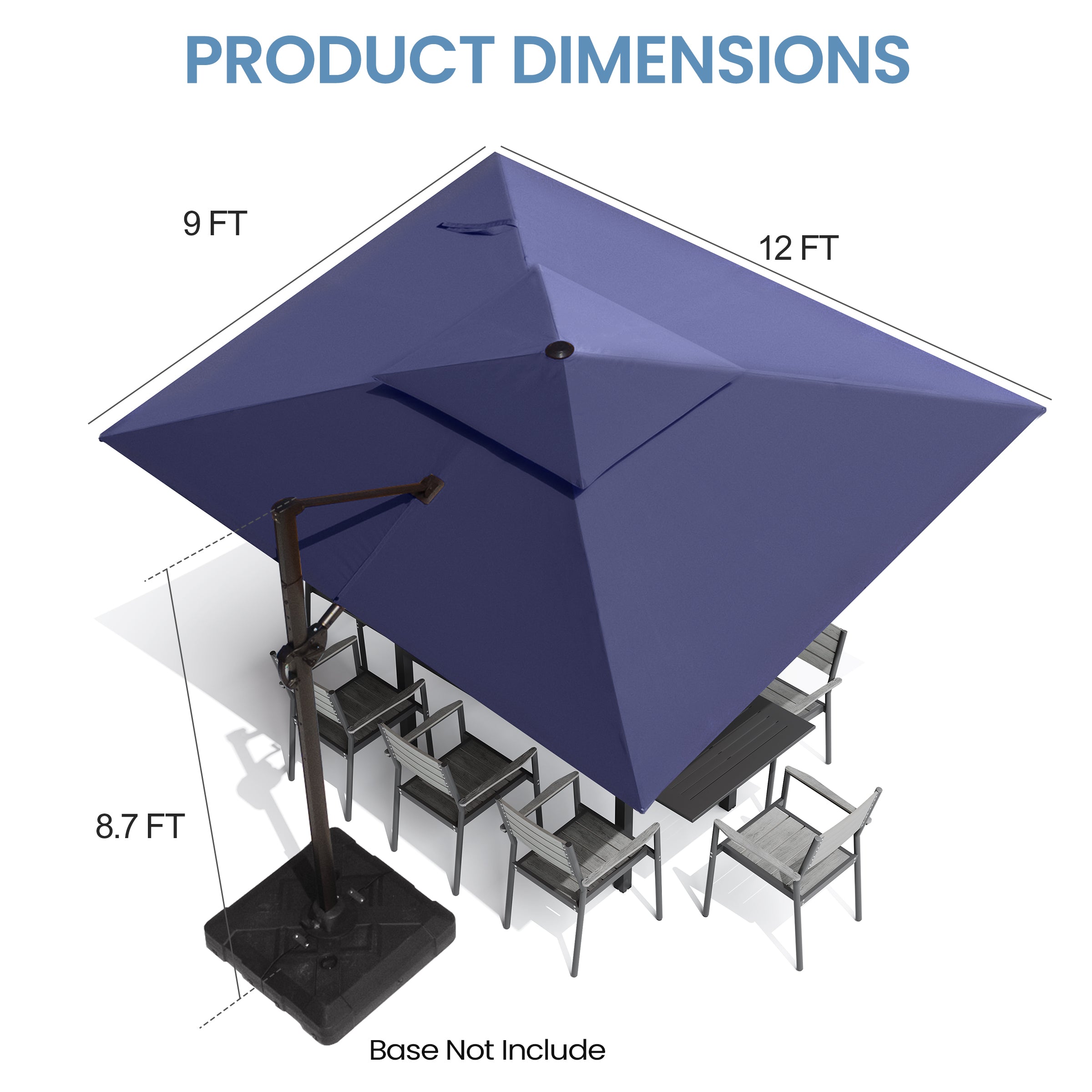 Pellebant 9x12ft Aluminum Dual Top Crank Cantilever Patio Umbrella