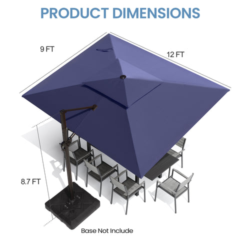 Pellebant 9x12ft Aluminum Dual Top Crank Cantilever Patio Umbrella