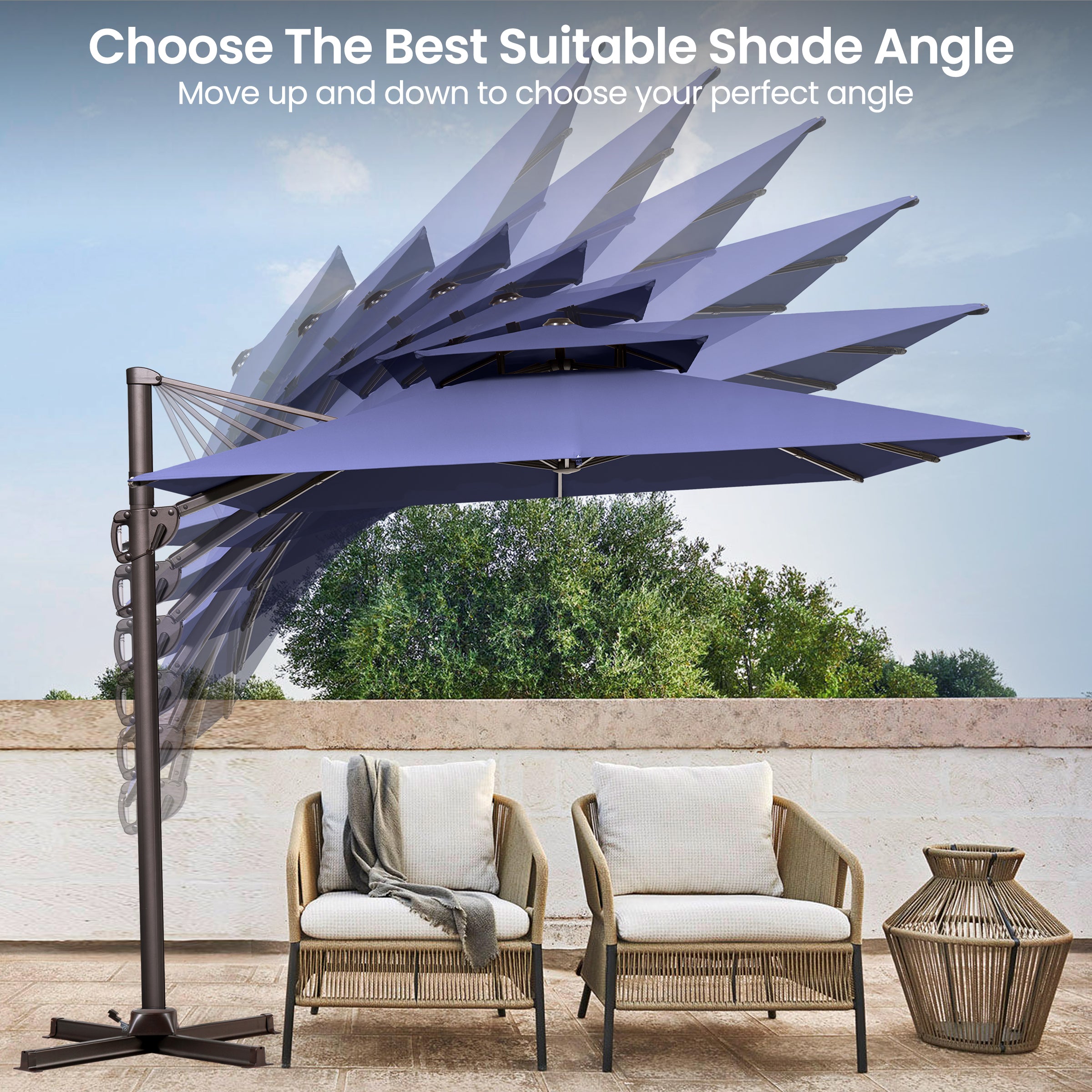 Pellebant 9x12ft Aluminum Dual Top Crank Cantilever Patio Umbrella
