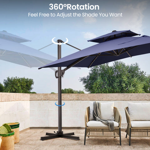 Pellebant 9x12ft Aluminum Dual Top Crank Cantilever Patio Umbrella