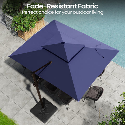 Pellebant 9x12ft Aluminum Dual Top Crank Cantilever Patio Umbrella